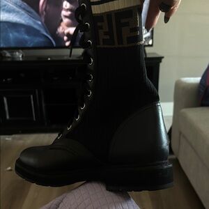 Fendi Black Leather Combat Boots